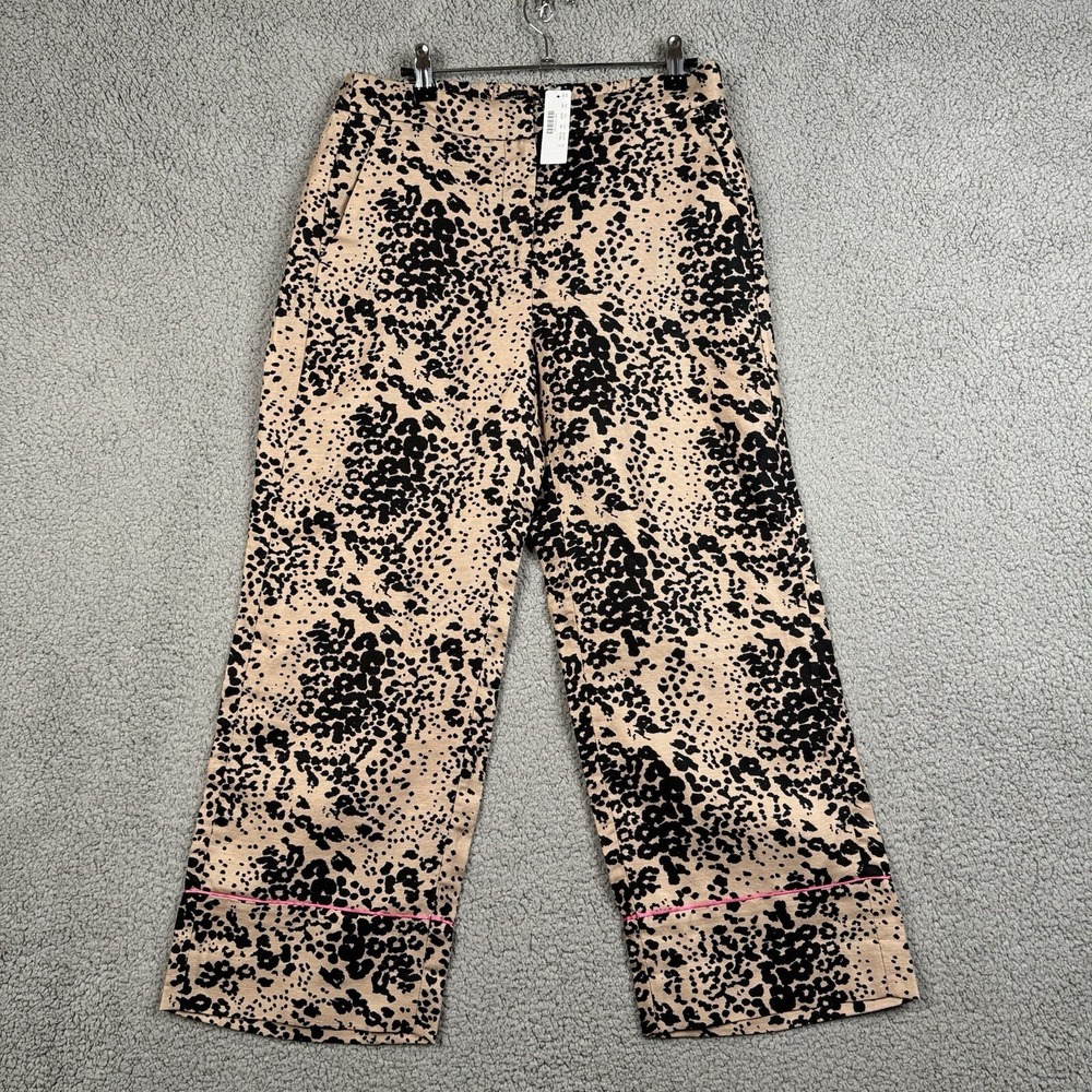 J. Crew Pants Womens 6 Leopard Print High Rise Peyton Linen Blend Wide Leg NWT - Picture 1 of 16